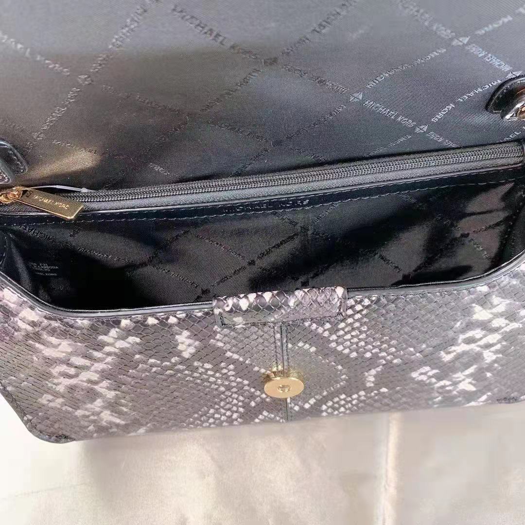 MICHAEL KORS 35F1G6SL3G Sonia Medium Snake Embossed Faux Leather Shoulder Bag In Black MICHAEL KORS 35F1G6SL3G Sonia Medium Snake Embossed Faux Leather Shoulder Bag In Black